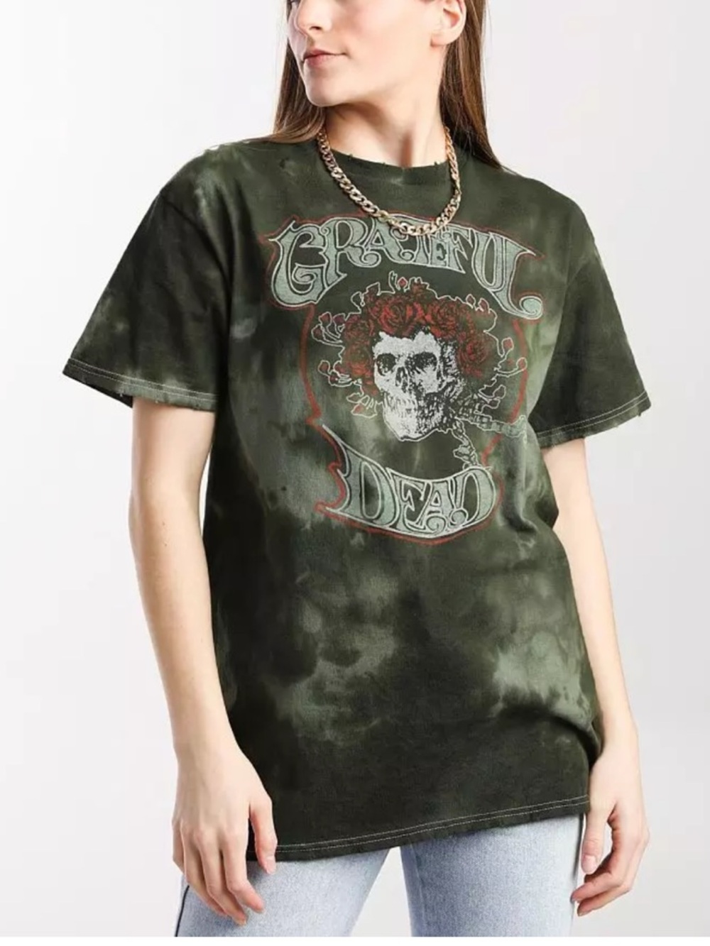 Junk Food Clothing Green Tie-Dye Grateful Dead Skull Tee